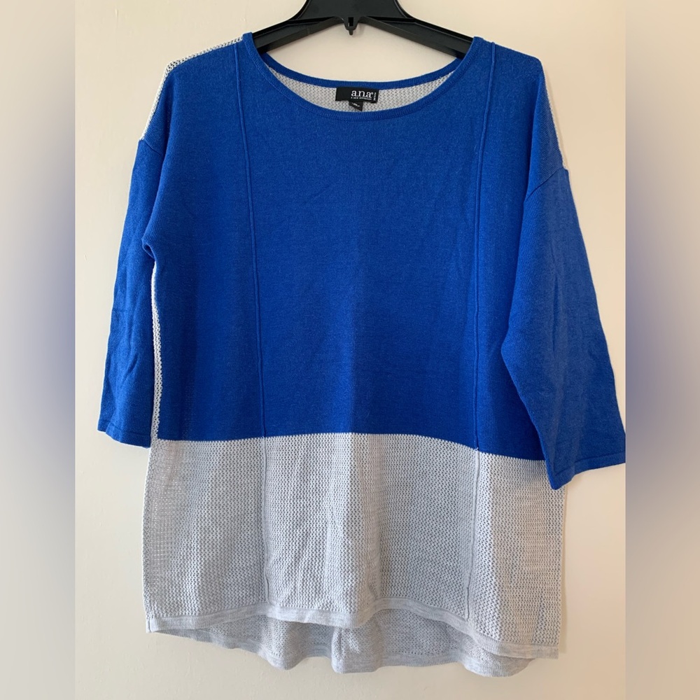 a.n.a. A New Approach Petite Crochet Semi Sheer Hi Lo Sweater Color block PL